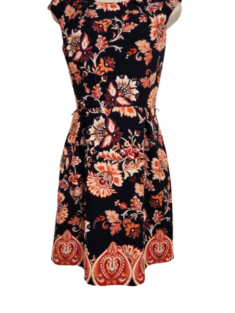 Enfocus Studio Black Red Floral Paisley A-Line Dress Large - Picture 4 of 10